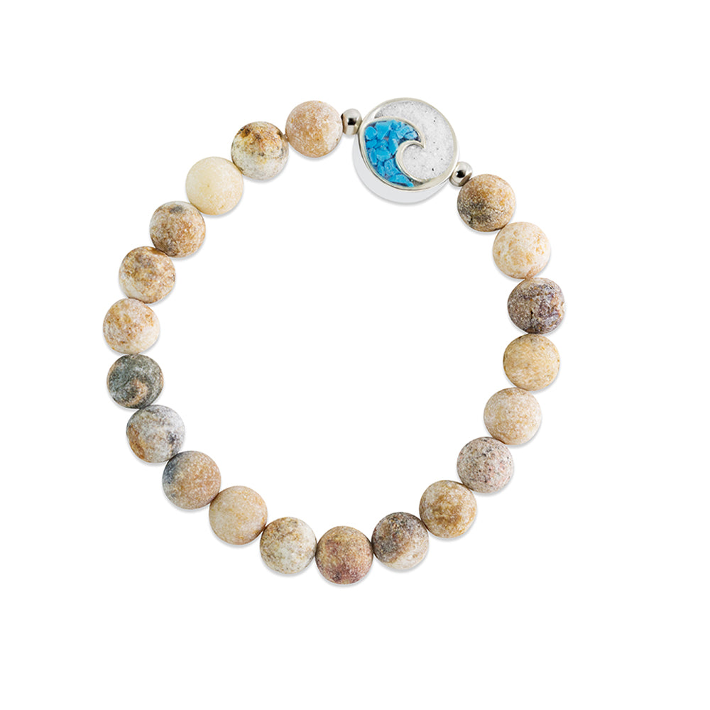 Wave Beaded Bracelet - Natural Stone and Silver