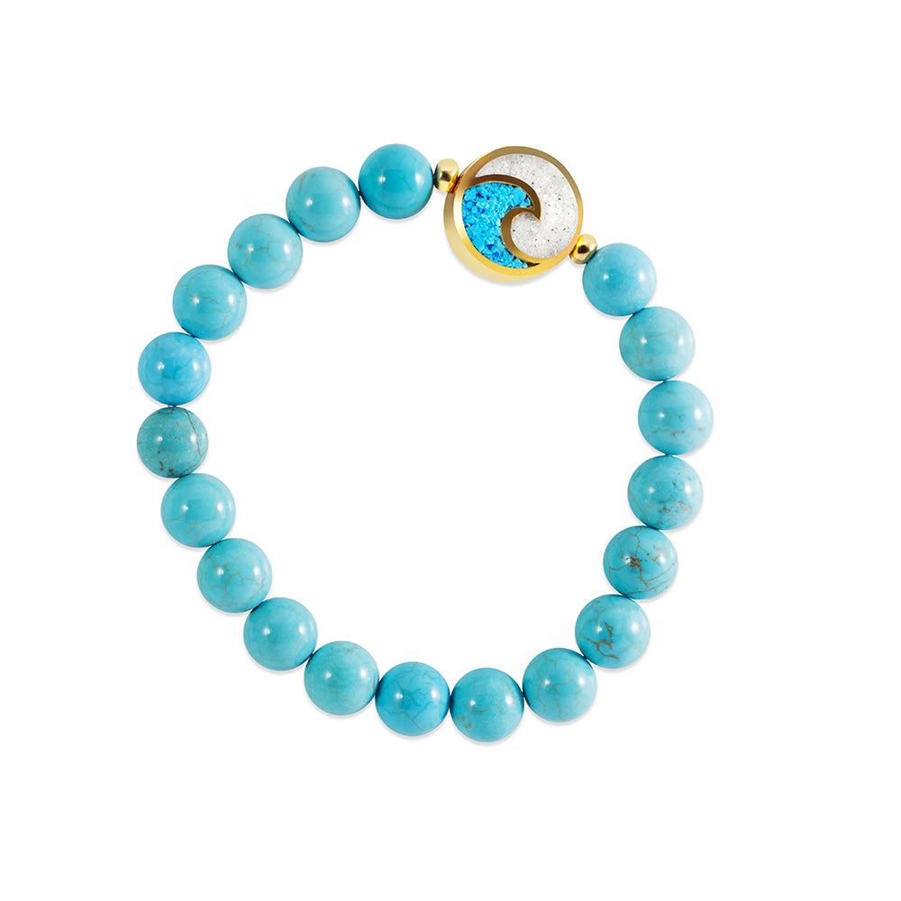 Wave Beaded Bracelet - Turquoise and Gold