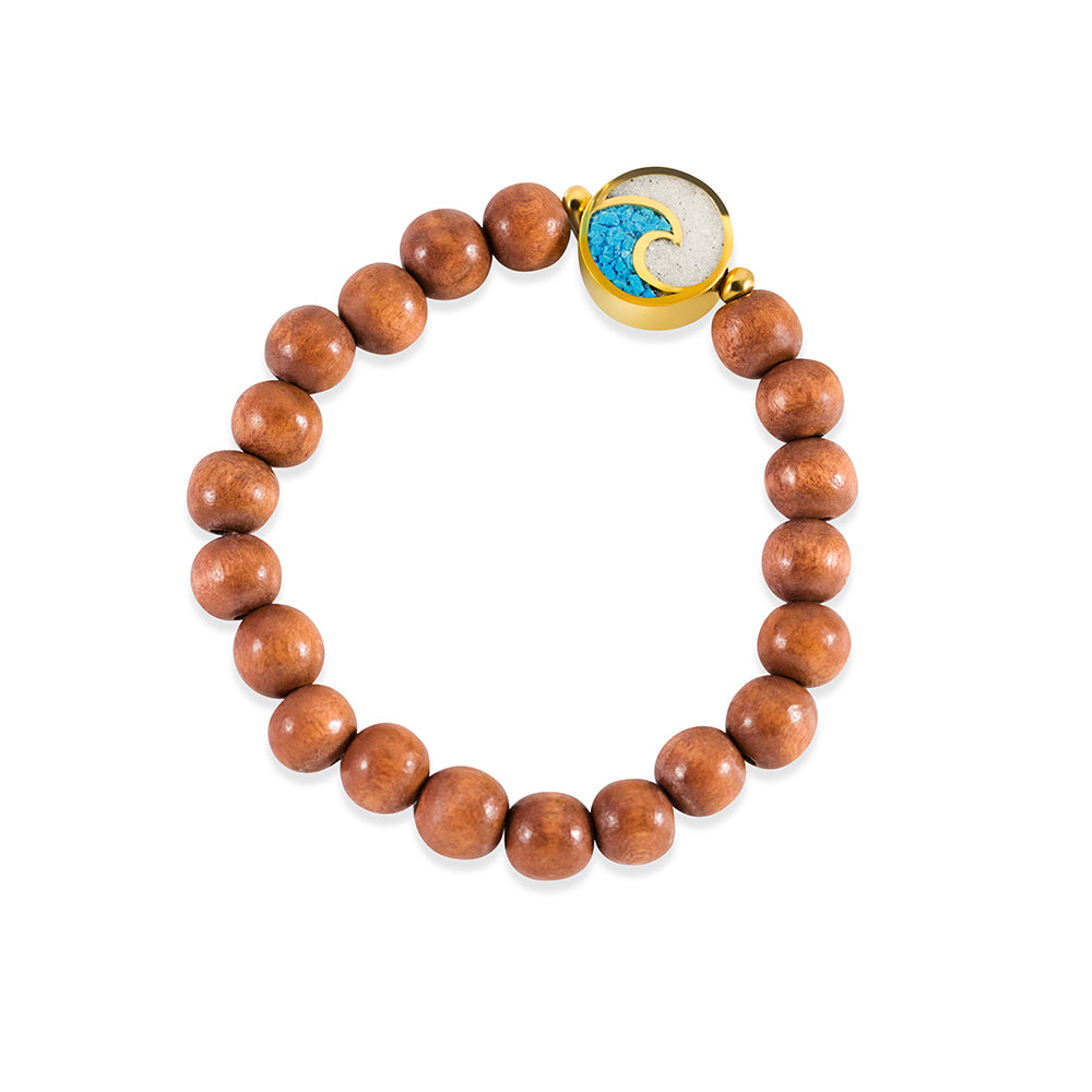 Wave Beaded Bracelet - Natural Wood and Gold